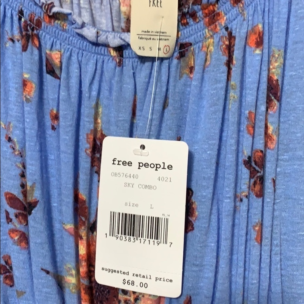 FREE PEOPLE We The Free Sam Lightweight Blue Floral Off Shoulder Top - Picture 9 of 9